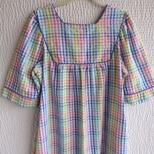 Vintage Saybury Nightgown M Rainbow Plaid Cotton Seersucker Full Zip Full Length